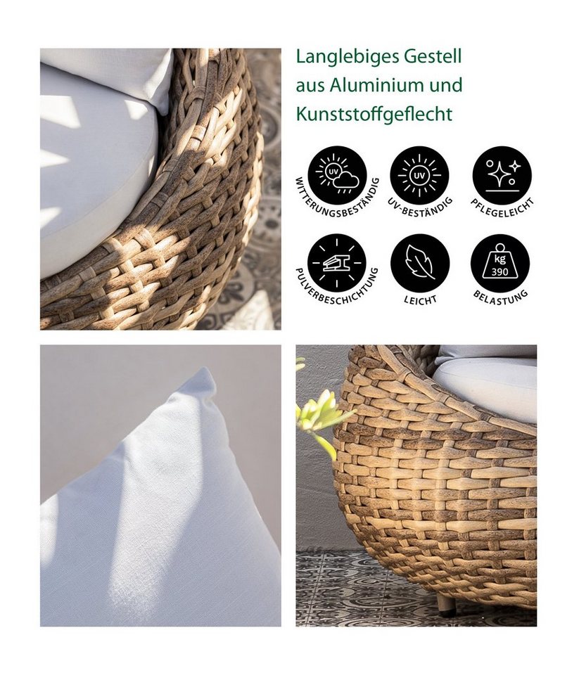 Dehner Gartenlounge-Set Lounge-Sofa Tulum, 3-Sitzer Sofa inkl. Polster, 208 x 97 x 76 cm, modernes, hochwertiges Outdoor-Sofa mit wasserabweisendem Bezug – Bild 2 von 5