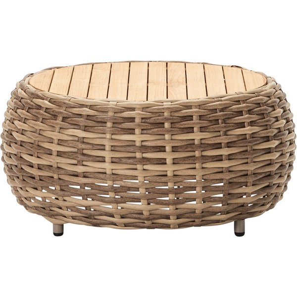 Dehner Gartenlounge-Set Lounge Tisch Tulum, Ø 71 cm, Höhe 40 cm, braun, Beistelltisch aus Kunststoffgeflecht und Aluminium mit Teakholzplatte