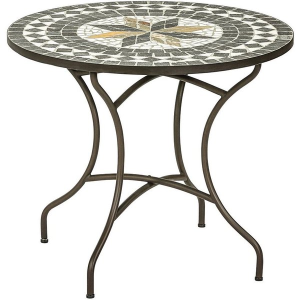 Dehner Gartentisch Mosaiktisch Diana, Stahl / Stein, braun / grau / weiß, verspielter, romantischer Gartentisch im südländischem Design