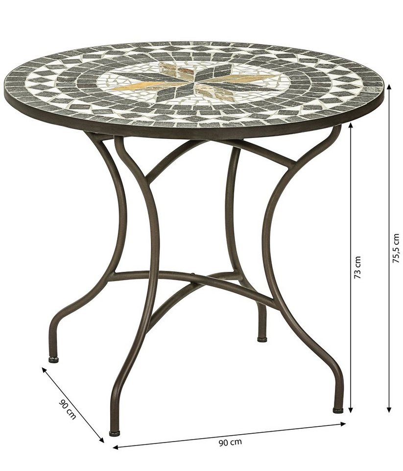 Dehner Gartentisch Mosaiktisch Diana, Stahl / Stein, braun / grau / weiß, verspielter, romantischer Gartentisch im südländischem Design – Bild 4 von 5