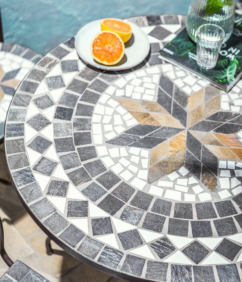 Dehner Gartentisch Mosaiktisch Diana, Stahl / Stein, braun / grau / weiß, verspielter, romantischer Gartentisch im südländischem Design – Bild 5 von 5