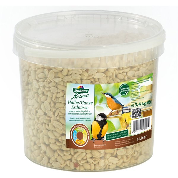 Dehner Natura Erdnusskerne halbe / ganze, Wildvogelfutter schalenfrei, 5 l Erdnuss, Kraftfutter für: Gartenvögel, Wildvogel, im Eimer, für Meisen, Rotkehlchen,