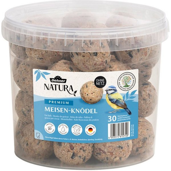 Dehner Natura Große Meisenknödel ohne Netz, 30 Stück je 90 Gramm (2.7 kg), Hauptfutter für: Gartenvögel, Wildvogel, im Eimer, Wildvogelfutter zur ganzjährigen F