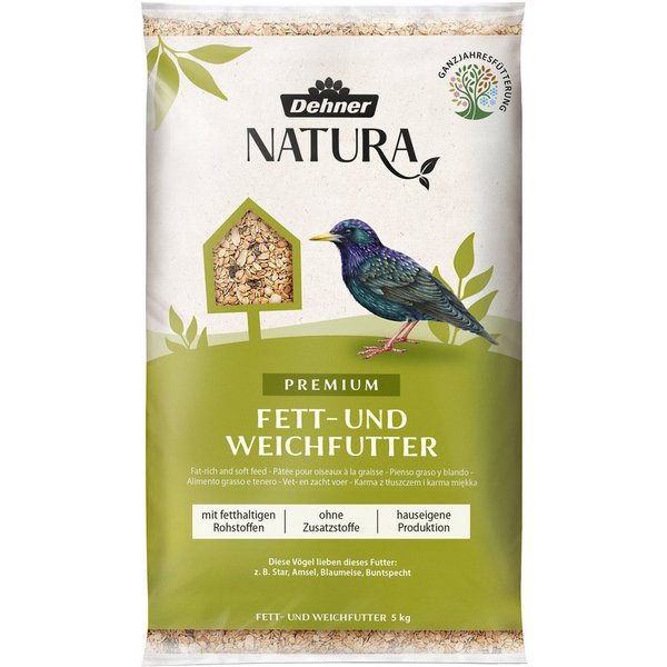 Dehner Natura Premium Wildvogel Fett- und Weichfutter, Hauptfutter für: Gartenvögel, Wildvogel, Energie-Boost für Amsel, Blaumeise, Buntspecht