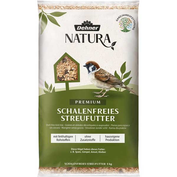 Dehner Natura Premium Wildvogel Streufutter, schalenfrei, Hauptfutter für: Gartenvögel, Wildvogel, für verschiedenen Vogelarten wie Amsel, Spatz