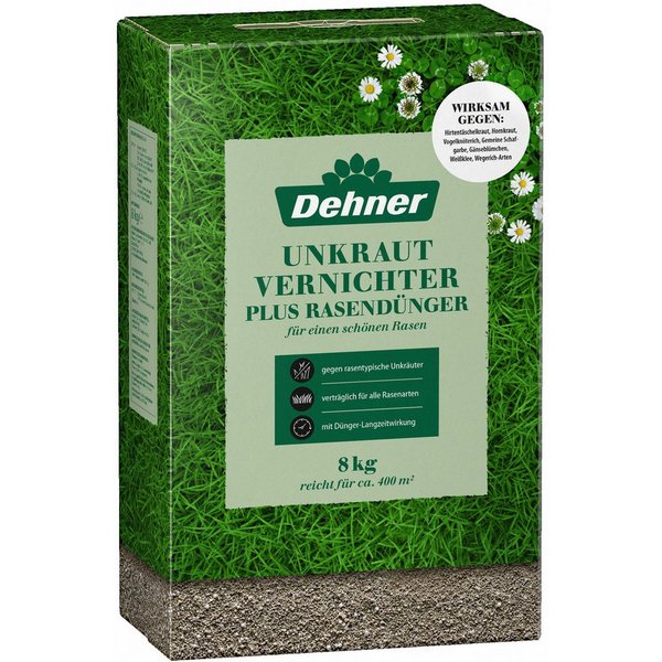 Dehner Rasendünger Unkrautvernichter plus Rasendünger, 5kg oder 8kg, 400 m², Langzeitwirkung bis zu 3 Monate