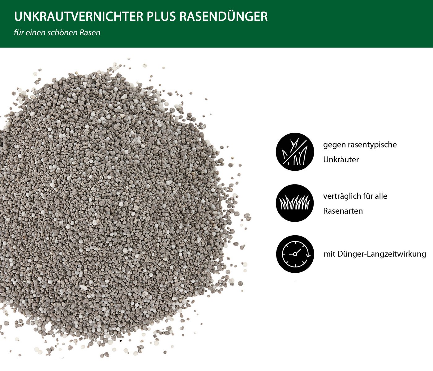 Dehner Rasendünger Unkrautvernichter plus Rasendünger, 5kg oder 8kg, 400 m², Langzeitwirkung bis zu 3 Monate – Bild 2 von 3