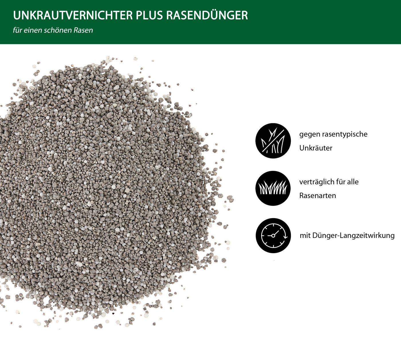 Dehner Rasendünger Unkrautvernichter plus Rasendünger, 5kg oder 8kg, 250 m², Langzeitwirkung bis zu 3 Monate – Bild 2 von 3