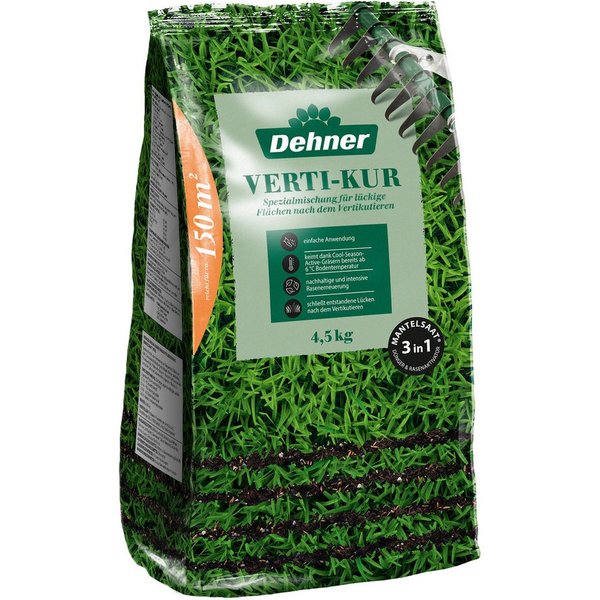Dehner Rasensamen Rasen Verti-Kur Saatgut, mit Dünger & Substrat, 4,5 kg, zur Regeneration, mit Mantelsaat, pflegeleicht