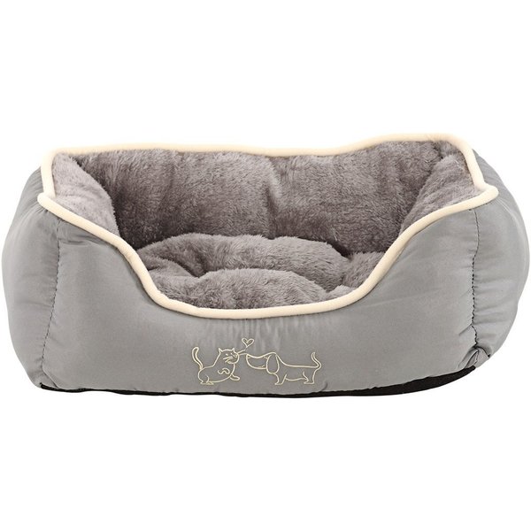 Dehner Tierbett Sammy, rechteckig, grau, Kuschelbett in verschied. Größen, hochwertiges Hundebett / Katzenbett, herausnehmbares Liegekissen