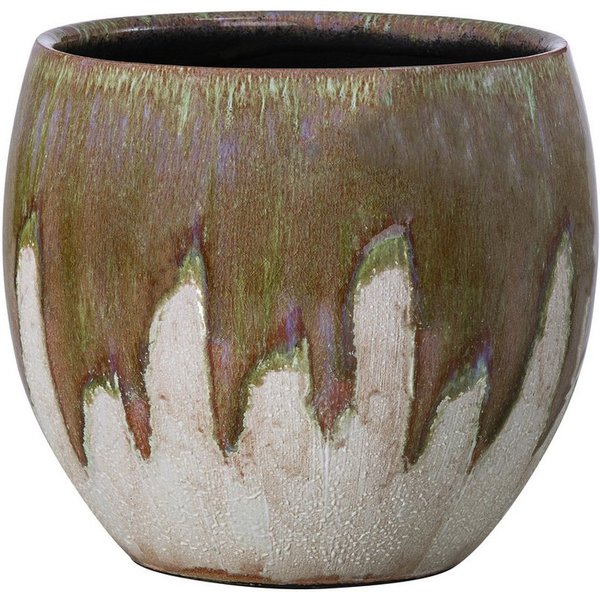 Dehner Übertopf Joulie Duo, bauchige Form, Keramik, grün / creme, handgefertigter Indoor Blumentopf