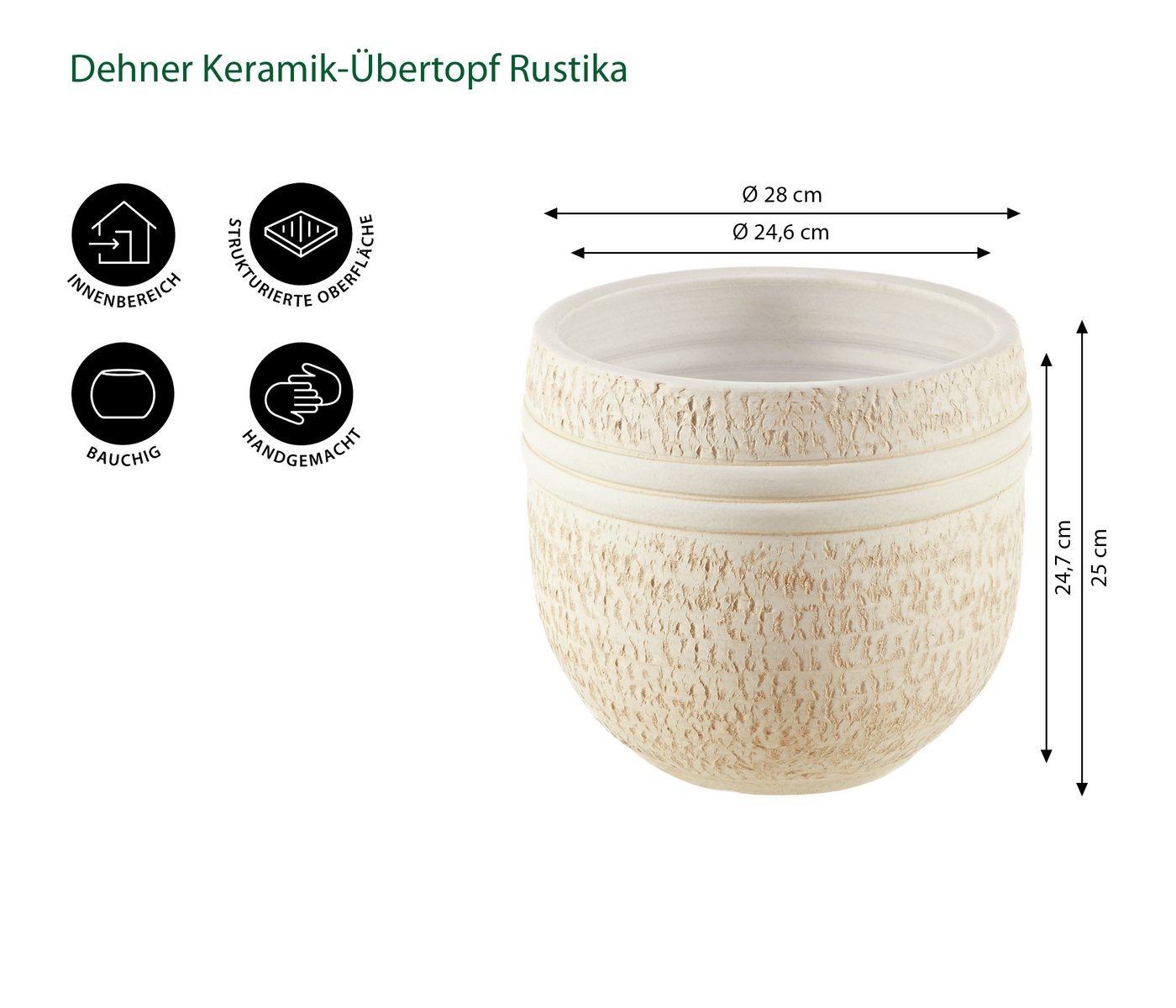 Dehner Übertopf Rustika Keramiktopf, rund, beige – Bild 2 von 4