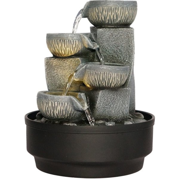 Dehner Zimmerbrunnen Nalani, LED-Beleuchtung, Höhe ca. 27 cm, Ø 21.5 cm, Polyresin, grau, beruhigendes Wasserspiel mit sanftem, warmweißen Licht
