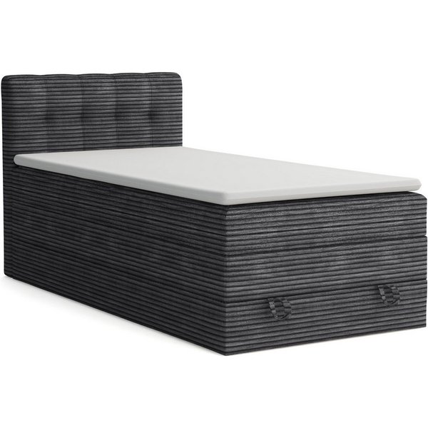 Deine Möbel 24 Boxspringbett JUNG 2 Polsterbett Komplettbett Hotelbett Cord-Stoff inkl. Topper (für Jugendliche Jugendbett Cord Beige Creme Grau Schwarz Anthraz