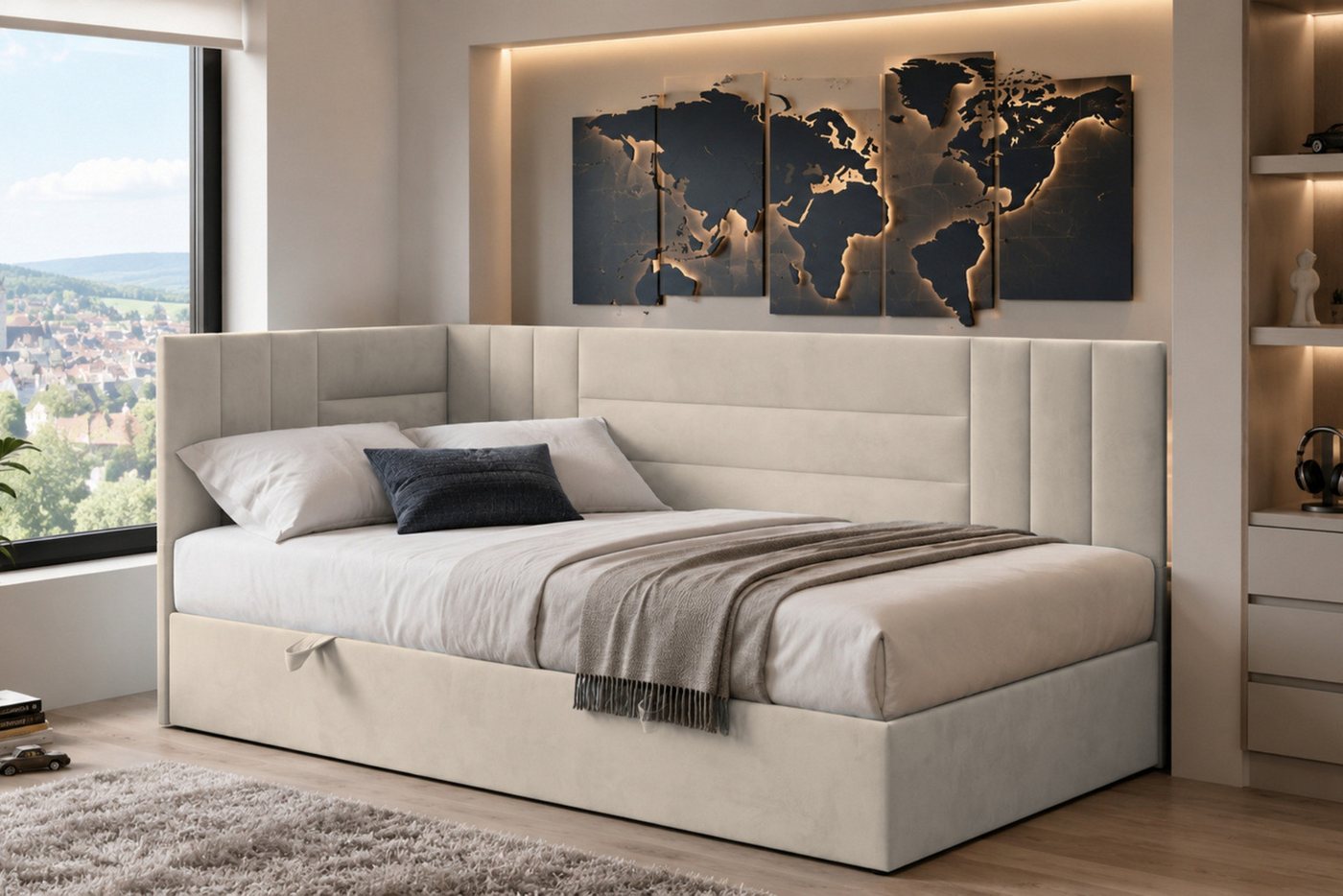 Deine Möbel 24 Boxspringbett KAYA Schlafsofa Jugendbett mit Bettkasten, Topper, Veloursbezug (ideal für Jugendliche und Erwachsene, 1-St., Modernes 2-in-1 Desig – Bild 2 von 5