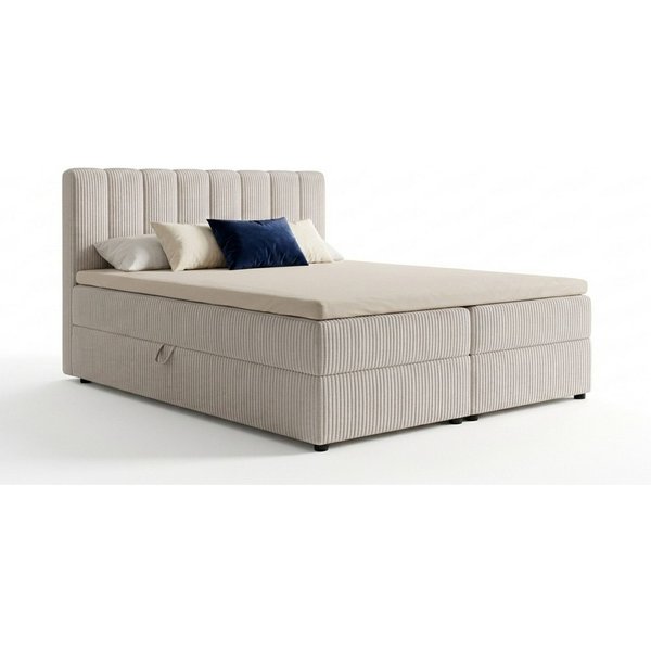 Deine Möbel 24 Boxspringbett WILL Cord, inkl. 2 Bettkästen, Matratzen (H3/H4) & Kaltschaum-Topper (Set, 1-St., in Farben Beige Creme Grau Dunkelgrau Graphit Sch