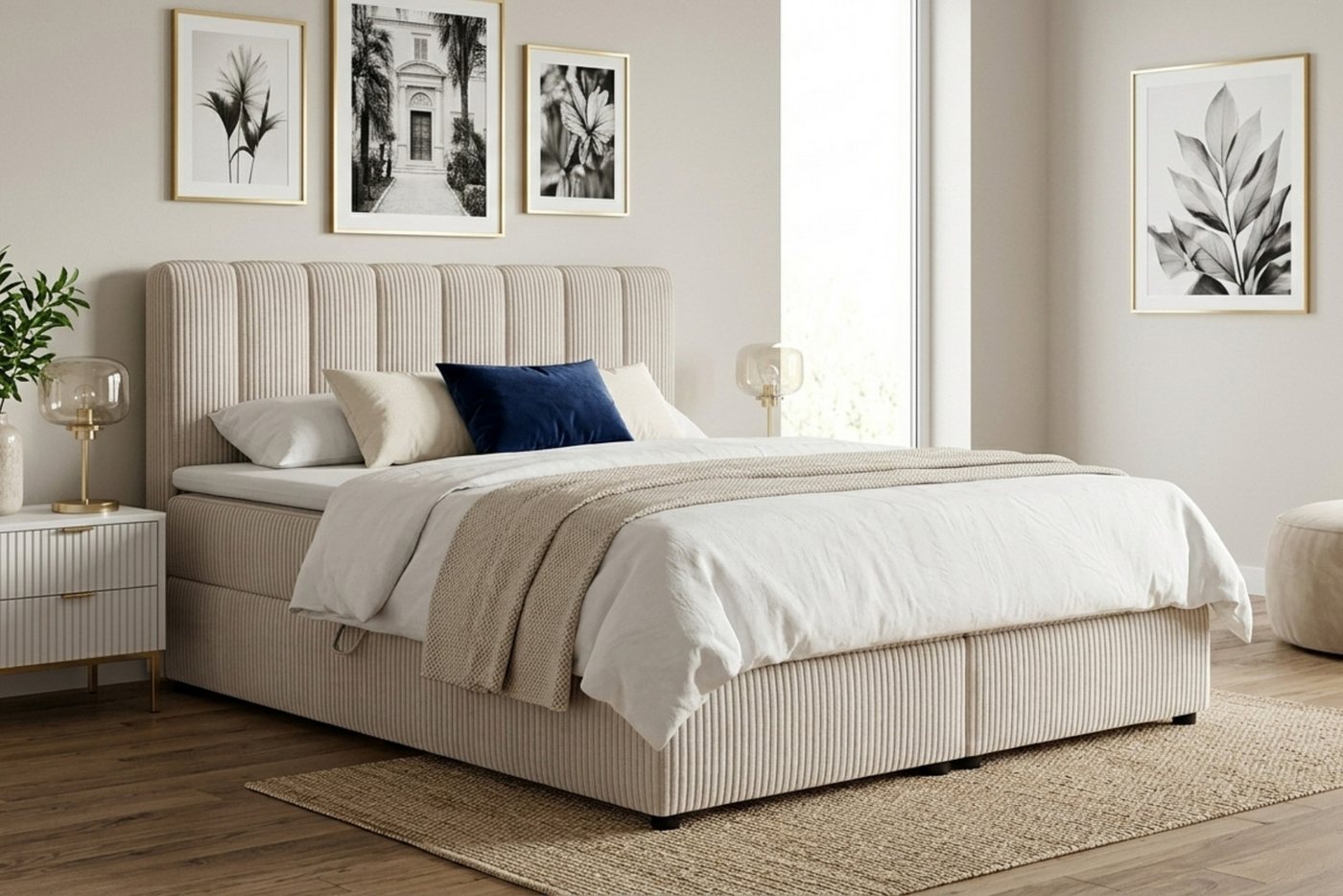 Deine Möbel 24 Boxspringbett WILL Cord, inkl. 2 Bettkästen, Matratzen (H3/H4) & Kaltschaum-Topper (Set, 1-St., in Farben Beige Creme Grau Dunkelgrau Graphit Sch – Bild 2 von 5