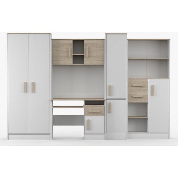 Deine Möbel 24 Jugendzimmer-Set MIKI Jugend-Schrankwand Jugendzimmer Jugendmöbel 5-teilig in Weiß, (Set, 5-tlg., 5-teiliges Möbelset für das Jugendzimmer), Schr