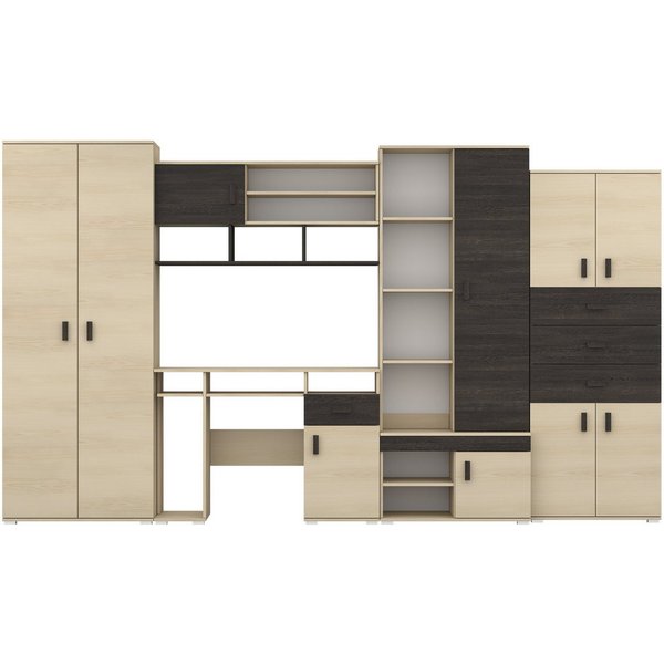 Deine Möbel 24 Jugendzimmer-Set NICO Wohnwand 350 cm mit Schreibtisch – Große Jugendzimmer, (Set, 1-tlg., Wohnwand Jugendzimmer in Esche / Eiche Canterbury Opti