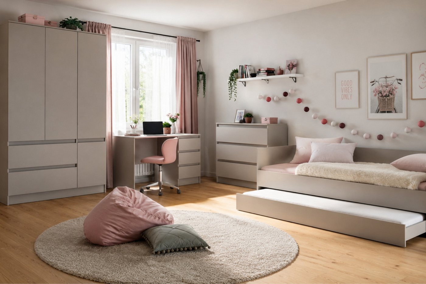 Deine Möbel 24 Jugendzimmer-Set SIMO C Kinderzimmer-Set mit Bett 90x200 cm & Gästebett 80x200 cm, (Set, 4-tlg., ideale Möbel für Kinder- und Jugendzimmer), inkl – Bild 3 von 5