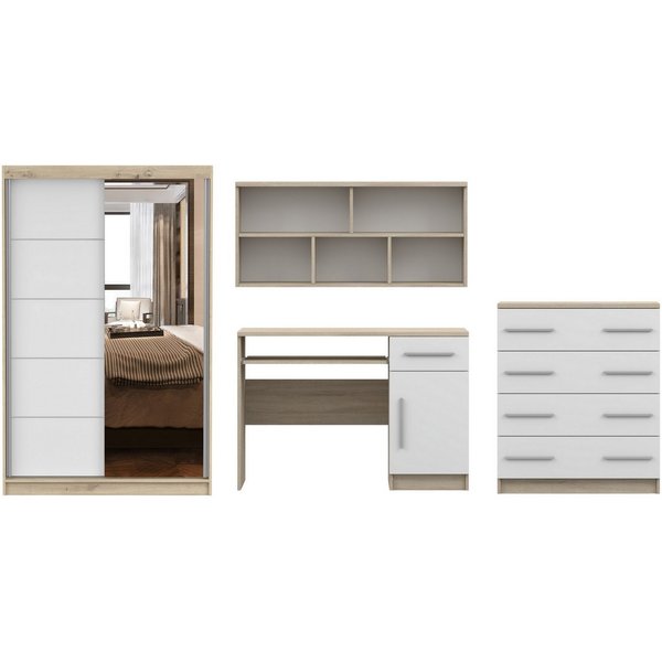 Deine Möbel 24 Jugendzimmer-Set TILL PLUS 05 Möbel Set in Weiß Matt oder Eiche Sonoma, (Set, 4-tlg., ideale Möbel für Kinder und Jugendliche), Modernes Set, Kle