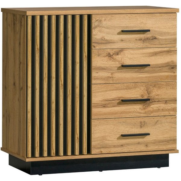 Deine Möbel 24 Kommode LAMI 5 Sideboard in Wotan Eiche & Schwarz Matt mit Lamellen (LAMI - Kollektion, 1 St., ideal für Kinderzimmer Jugendzimmer Schlafzimmer W