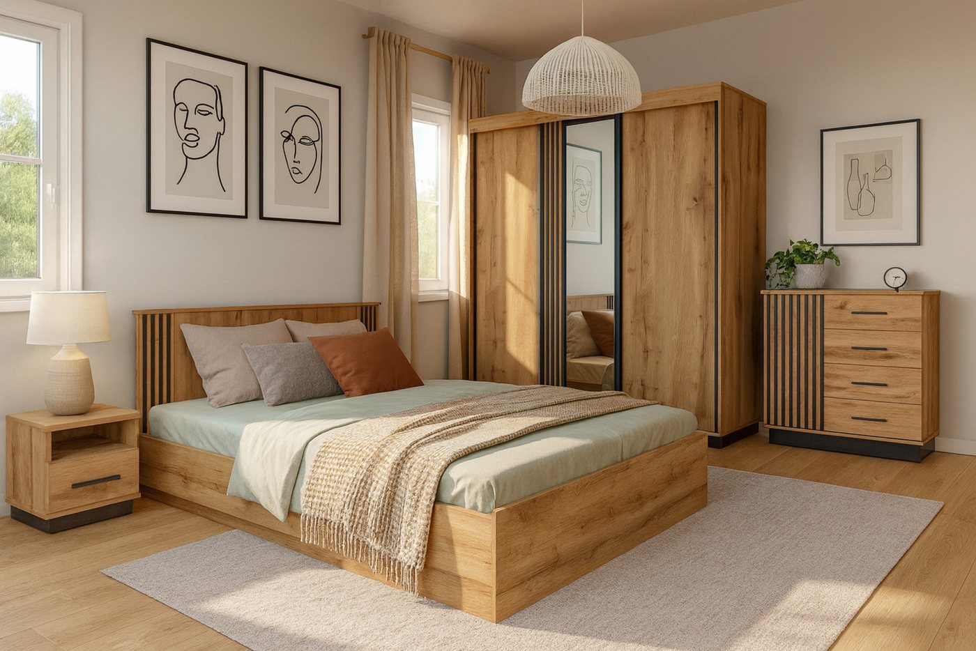 Deine Möbel 24 Kommode LAMI 5 Sideboard in Wotan Eiche & Schwarz Matt mit Lamellen (LAMI - Kollektion, 1 St., ideal für Kinderzimmer Jugendzimmer Schlafzimmer W – Bild 4 von 5