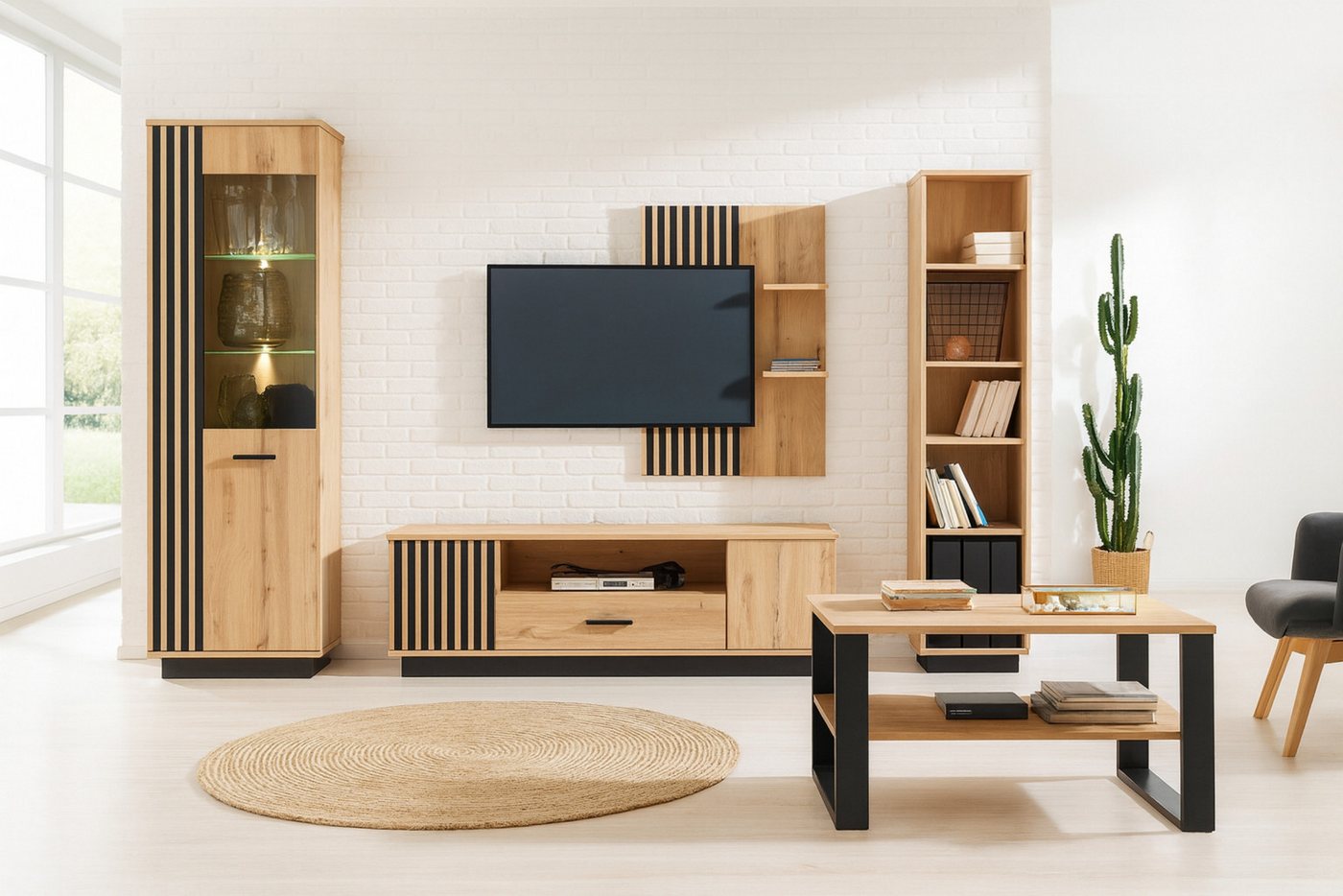Deine Möbel 24 Kommode LAMI 5 Sideboard in Wotan Eiche & Schwarz Matt mit Lamellen (LAMI - Kollektion, 1 St., ideal für Kinderzimmer Jugendzimmer Schlafzimmer W – Bild 5 von 5