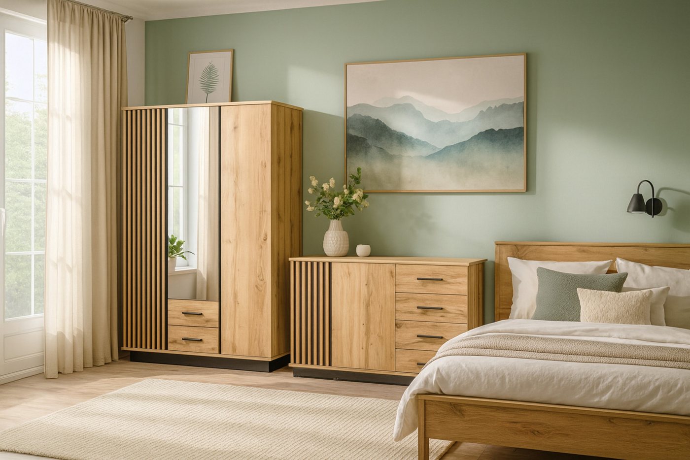 Deine Möbel 24 Kommode LAMI 6 Sideboard in Wotan Eiche / Schwarz Matt mit Lamellen (LAMI - Kollektion, 1 St., ideal für Schlafzimmer Wohnzimmer Flur Jugendzimme – Bild 3 von 5