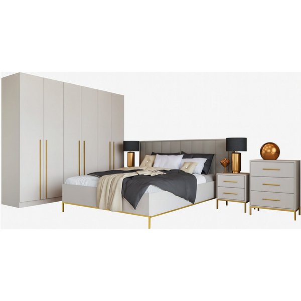 Deine Möbel 24 Schlafzimmer-Set A MIRELO Komplettschlafzimmer in Cashmere, (Set, 5-tlg., Kleiderschrank 230 cm breit), Kleiderschrank Kommode 2x Nachttisch Dopp