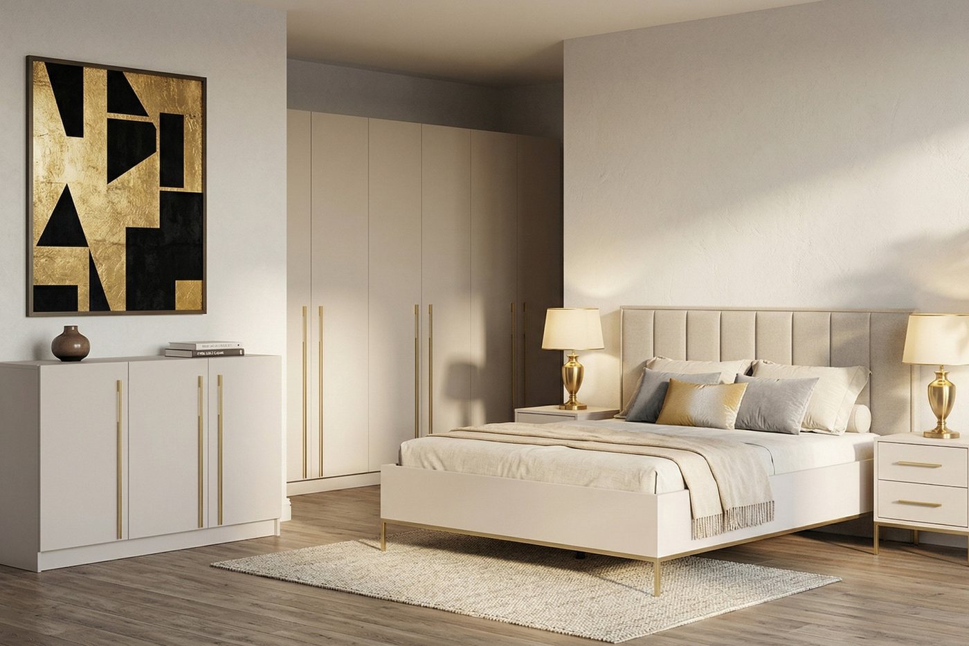 Deine Möbel 24 Schlafzimmer-Set D MIRELO Möbel-Set mit 4- oder 6-türigem Kleiderschrank in Kaschmir, (Set, 4-tlg., MIRELO - Kollektion), Kleiderschrank 200 oder – Bild 2 von 5