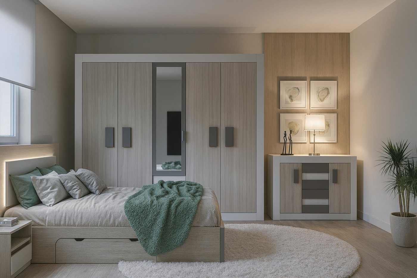 Deine Möbel 24 Schlafzimmer-Set HEAVEN II Komplettschlafzimmer Kleiderschrank 230 cm breit, (Drehtürenschrank Kleiderschrank mit Spiegeltüren Kommode 2x Nachtti – Bild 3 von 5