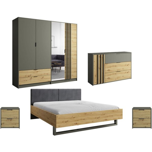 Deine Möbel 24 Schlafzimmer-Set RON A – modernes Komplett-Schlafzimmer in Artisan Eiche / Graphit, (Set, 5-tlg., ideal für Ihr Schlafzimmer, Bett 160x200 / 180x