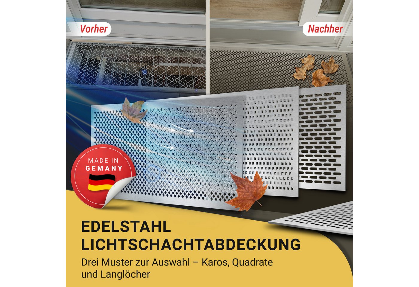 DeinLichtschacht Lichtschachtabdeckung Edelstahl mit Insektenschutz - in verschiedenen Größen und Muster, (Rostfrei, Begehbar & Langlebig), Perfekt für jeden Ke – Bild 2 von 5