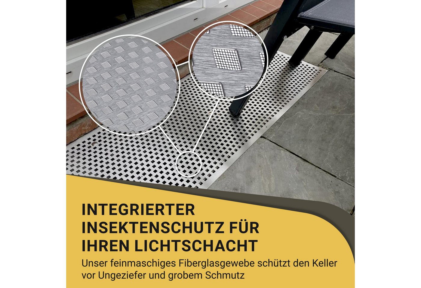 DeinLichtschacht Lichtschachtabdeckung Edelstahl mit Insektenschutz - in verschiedenen Größen und Muster, (Rostfrei, Begehbar & Langlebig), Perfekt für jeden Ke – Bild 4 von 5