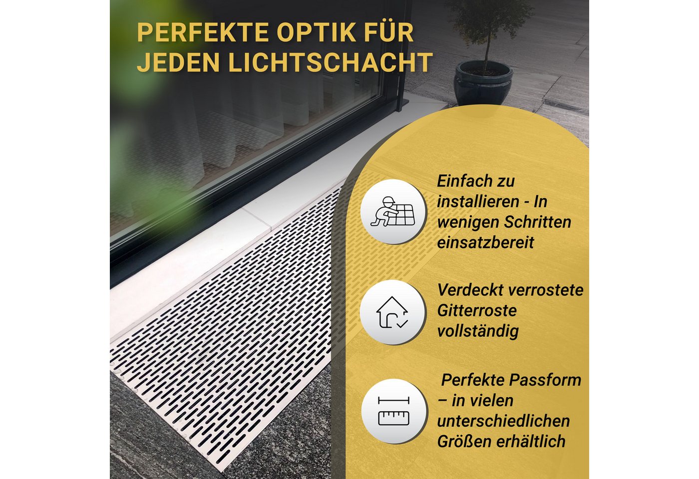 DeinLichtschacht Lichtschachtabdeckung Edelstahl mit Insektenschutz - in verschiedenen Größen und Muster, (Rostfrei, Begehbar & Langlebig), Perfekt für jeden Ke – Bild 5 von 5