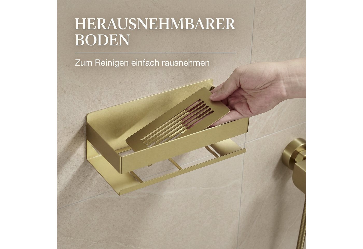 DEKAZIA Duschablage ohne Bohren, Selbstklebender Duschkorb, Duschregal Edelstahl, selbstklebend, 5 Farben erhätlich, inkl. Klebeset & 3 Haken, Badezimmerregal,  – Bild 3 von 5