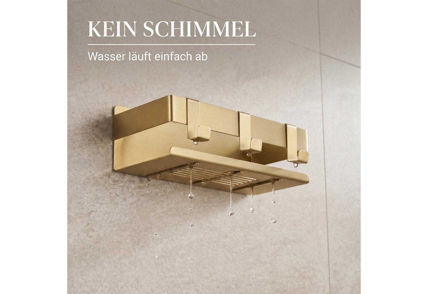 DEKAZIA Duschablage ohne Bohren, Selbstklebender Duschkorb, Duschregal Edelstahl, selbstklebend, 5 Farben erhätlich, inkl. Klebeset & 3 Haken, Badezimmerregal,  – Bild 4 von 5
