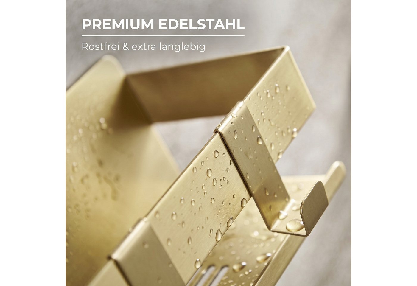 DEKAZIA Duschablage ohne Bohren, Selbstklebender Duschkorb, Duschregal Edelstahl, selbstklebend, 5 Farben erhätlich, inkl. Klebeset & 3 Haken, Badezimmerregal,  – Bild 5 von 5