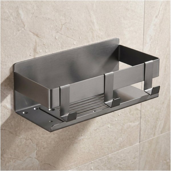 DEKAZIA Duschablage ohne Bohren, Selbstklebender Duschkorb, Duschregal Edelstahl, selbstklebend, 5 Farben erhätlich, inkl. Klebeset & 3 Haken, Badezimmerregal, 