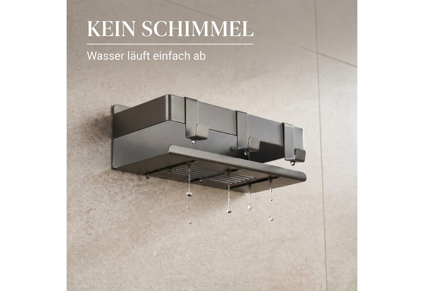 DEKAZIA Duschablage ohne Bohren, Selbstklebender Duschkorb, Duschregal Edelstahl, selbstklebend, 5 Farben erhätlich, inkl. Klebeset & 3 Haken, Badezimmerregal,  – Bild 4 von 5