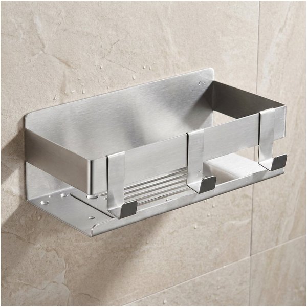 DEKAZIA Duschablage ohne Bohren, Selbstklebender Duschkorb, Duschregal Edelstahl, selbstklebend, 5 Farben erhätlich, inkl. Klebeset & 3 Haken, Badezimmerregal, 