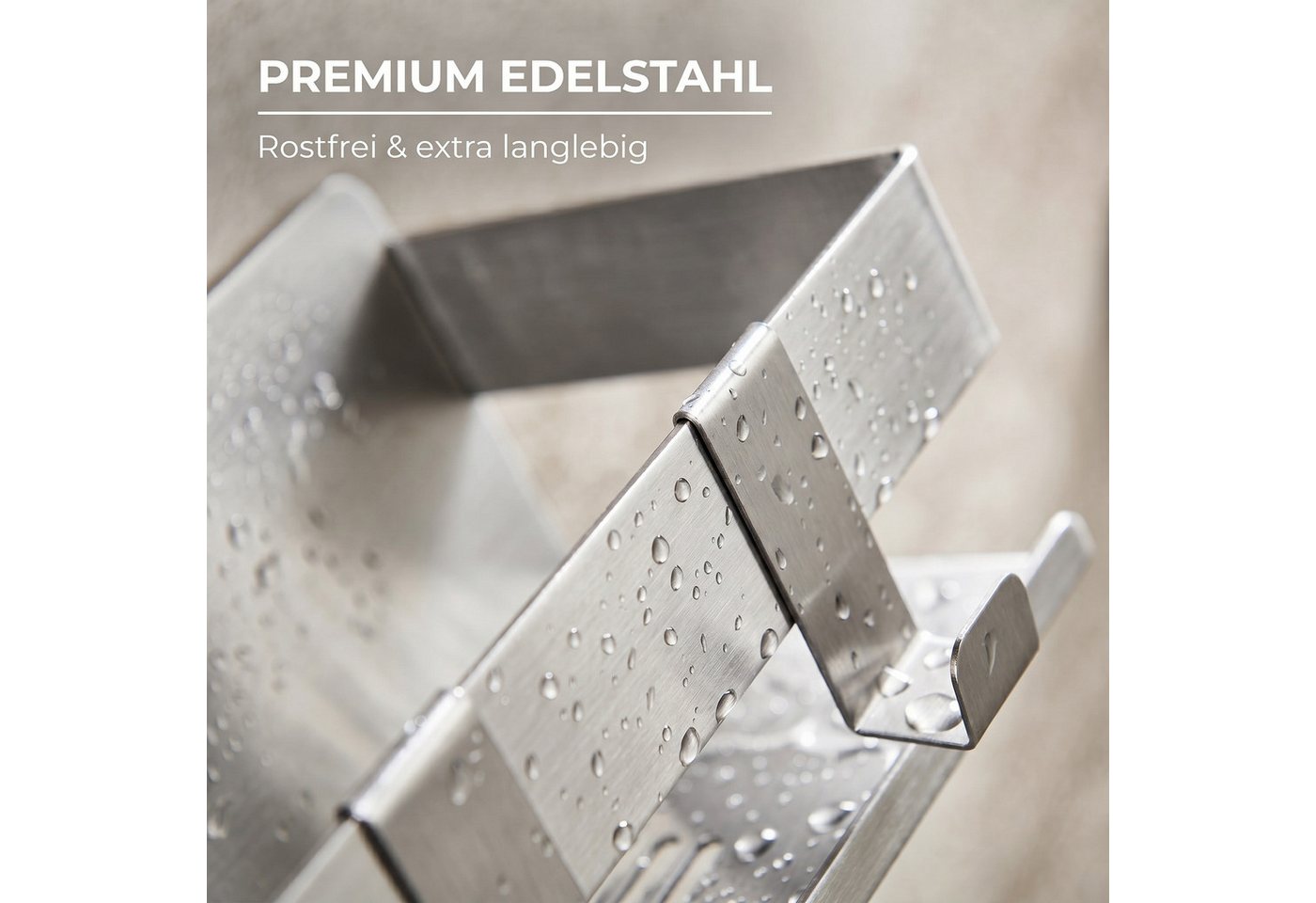DEKAZIA Duschablage ohne Bohren, Selbstklebender Duschkorb, Duschregal Edelstahl, selbstklebend, 5 Farben erhätlich, inkl. Klebeset & 3 Haken, Badezimmerregal,  – Bild 5 von 5