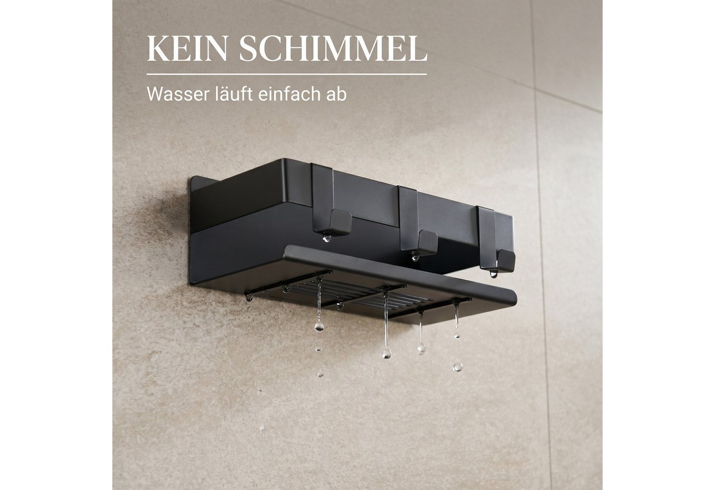 DEKAZIA Duschablage ohne Bohren, Selbstklebender Duschkorb, Duschregal Edelstahl, selbstklebend, 5 Farben erhätlich, inkl. Klebeset & 3 Haken, Badezimmerregal,  – Bild 4 von 5