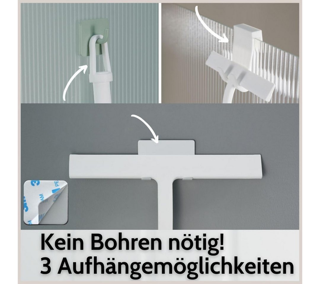 DEKAZIA Duschabzieher Silikon, Duschwischer, Fensterabzieher mit Halterung, Scheibenabzieher, (Badezimmer Abzieher mit Halterungen), 3 Befestigungsmöglichkeiten – Bild 3 von 5