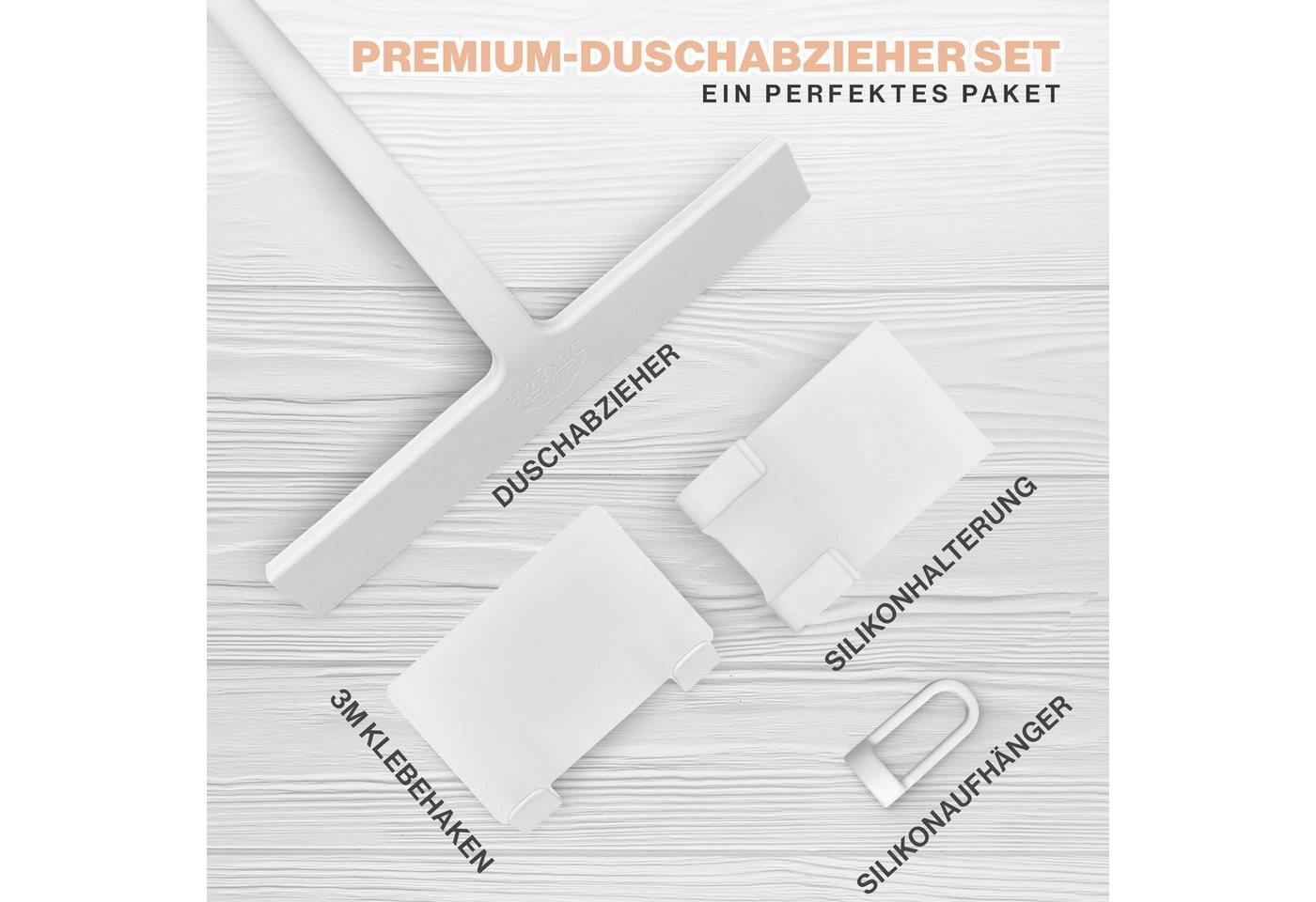 DEKAZIA Duschabzieher Silikon, Duschwischer, Fensterabzieher mit Halterung, Scheibenabzieher, (Badezimmer Abzieher mit Halterungen), 3 Befestigungsmöglichkeiten – Bild 4 von 5
