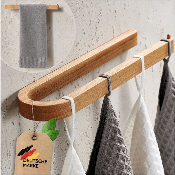 DEKAZIA Handtuchhalter aus massivem Eichenholz Kleben oder Bohren, selbstklebend, Handtuchleiste Wand Badezimmer WC, Design-Patent in Deutschland