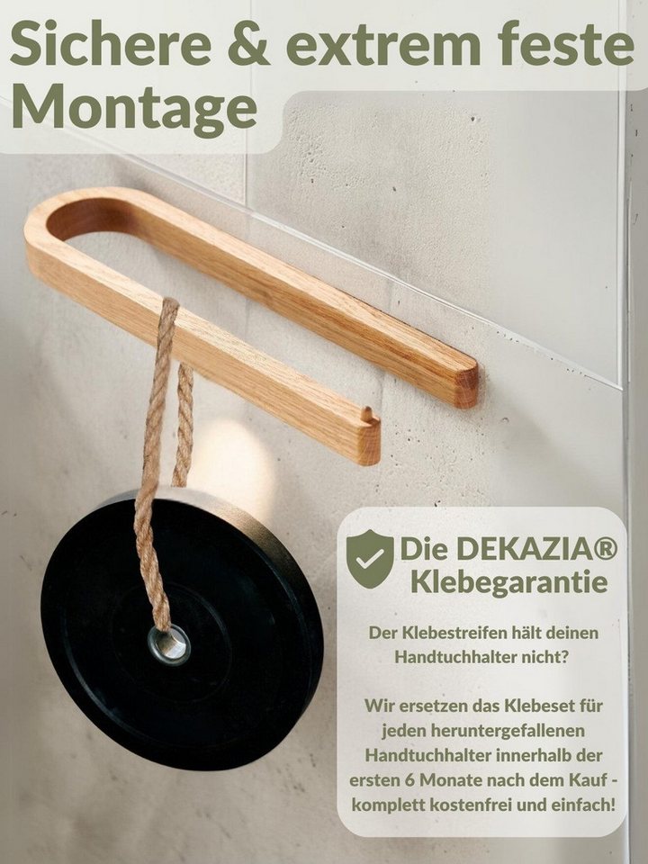 DEKAZIA Handtuchhalter aus massivem Eichenholz Kleben oder Bohren, selbstklebend, Handtuchleiste Wand Badezimmer WC, Design-Patent in Deutschland – Bild 4 von 5