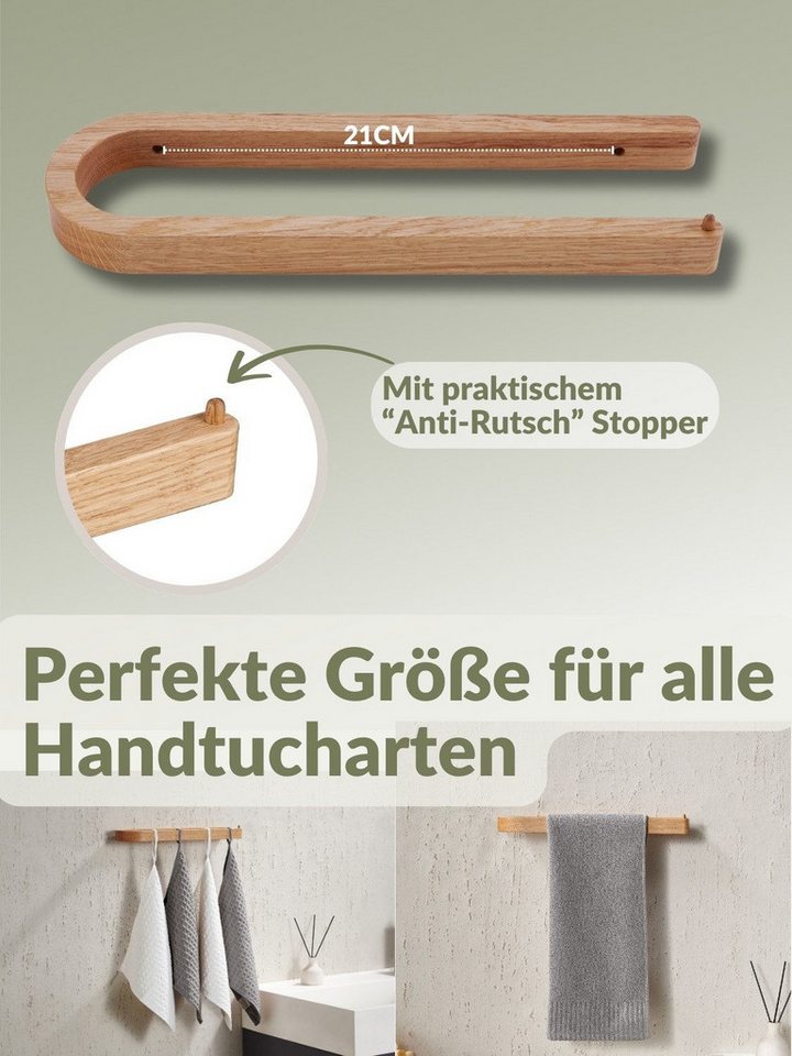 DEKAZIA Handtuchhalter aus massivem Eichenholz Kleben oder Bohren, selbstklebend, Handtuchleiste Wand Badezimmer WC, Design-Patent in Deutschland – Bild 5 von 5