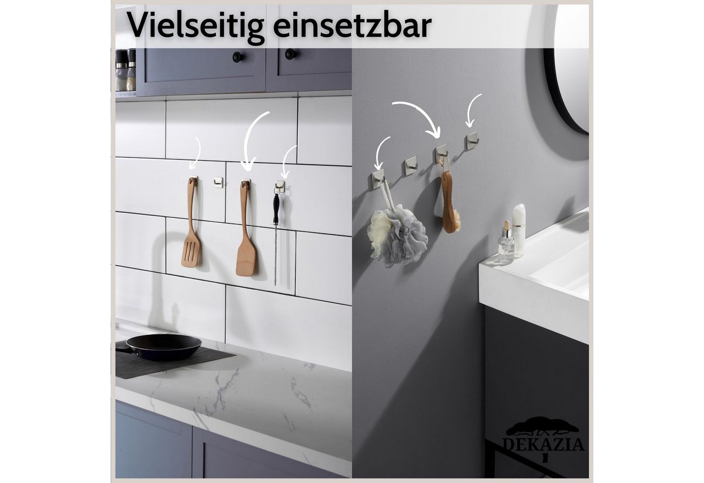 DEKAZIA Klebehaken ohne Bohren, selbstklebende Badhaken, Handtuchhaken, Badezimmer, Küche, WC, Schlafzimmer, (4er oder 8er Set, 4-St), Hacken, Küchenhaken, Hand – Bild 5 von 5